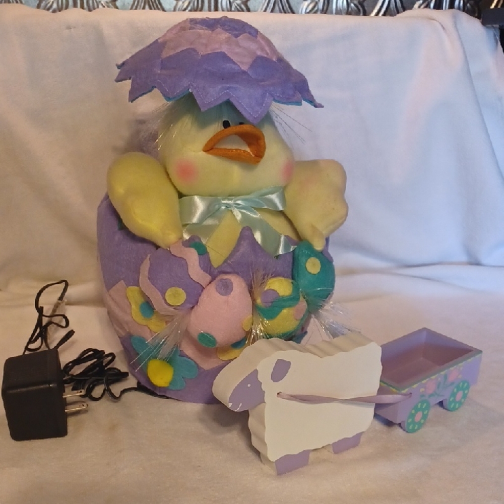 Vintage Purple and Yellow Animated Duck with Sheep Cart
